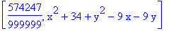 [574247/999999, x^2+34+y^2-9*x-9*y]